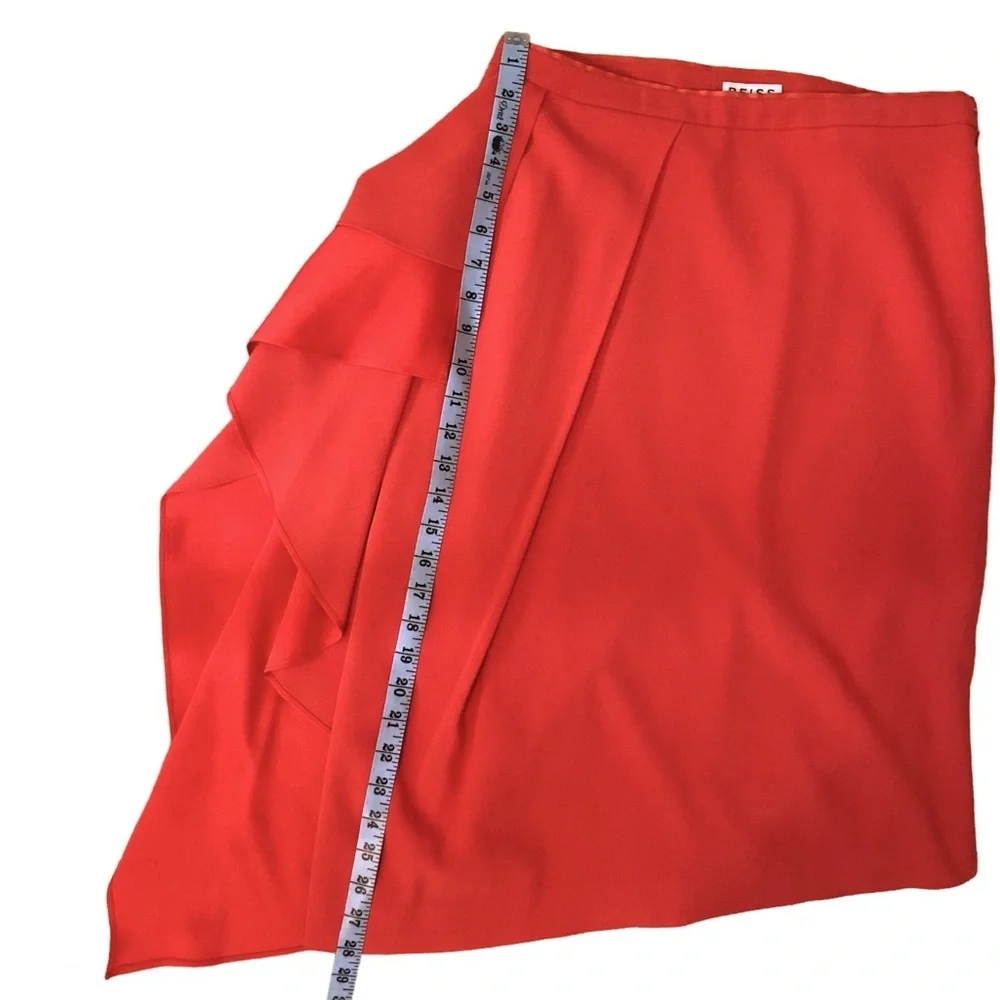 REISS Dita Waterfall Draped Crepe Skirt Bold Orange Asymmetrical Midi Womens 8 - Picture 9 of 13